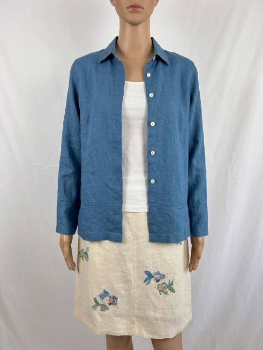 Vintage Talbot's Embroidered Fish Irish Linen Top and Skirt Set Sz 16